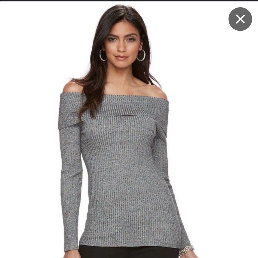 Jennifer Lopez Off-the-Shoulder Ribbed Sweater